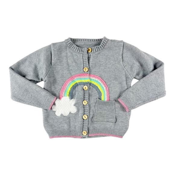 Rainbow Pocket Gray Button Up Cardigan Sweater 12-18 months - Picture 1 of 8